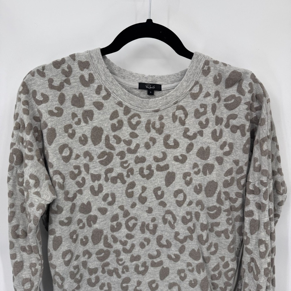 Rails Marlo Flocked Sweater Womens S Gray Leopard Print Cotton Zipper Detail - Picture 3 of 12